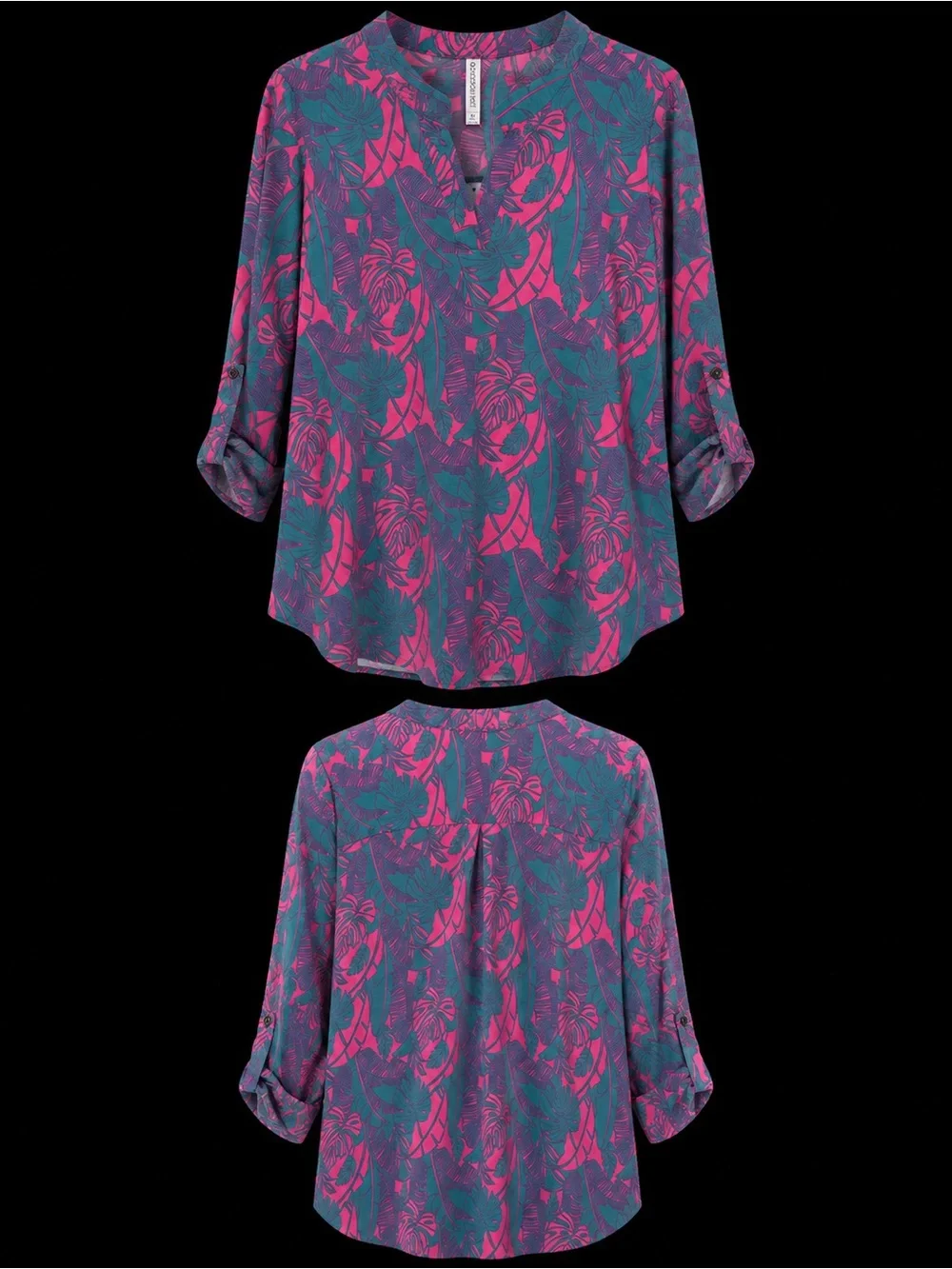 🆕 Turquoise Pink Split Neck Roll Tab Blouse Plus Size XL 2X 3X NWT - Picture 3 of 3